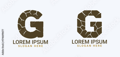 Cracked Letter G Logo Set – Stone Typography and Rough Texture Icons