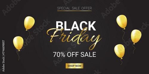 Discount banner Black Friday with yellow balls.