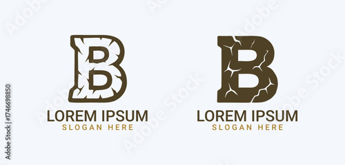 Cracked Letter B Logo Set Rock Texture Alphabet and Bold Typography Icons

