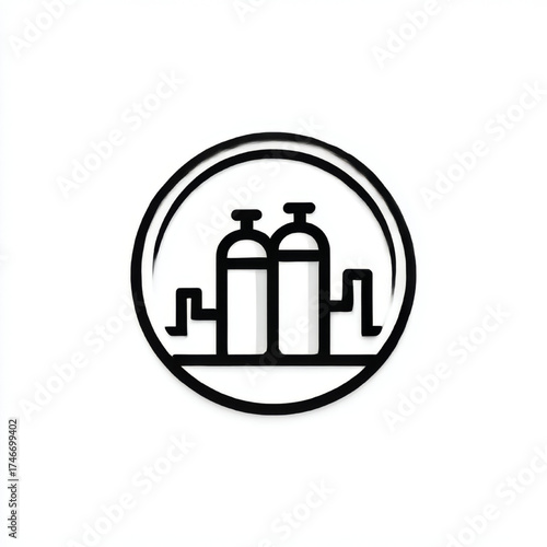  Industrial tanks icon logo, black and white, energy and manufacturing industry, with copy space
