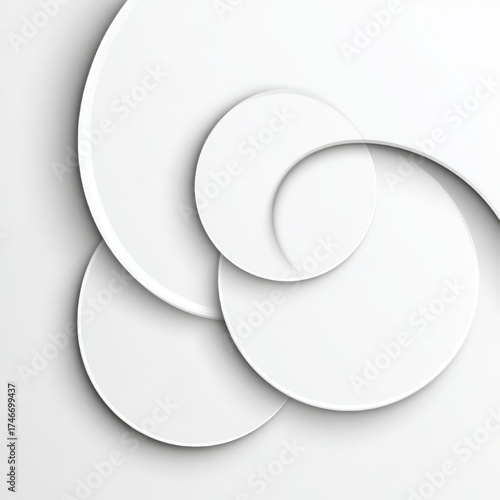 Abstract overlapping circles background, white and light gray, modern design and innovation, with copy space