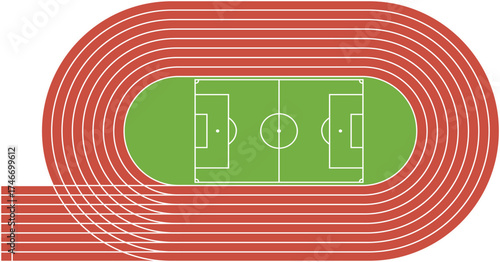 Top View Vector Illustration of Athletic Running Track Surrounding a Soccer or Football Field

