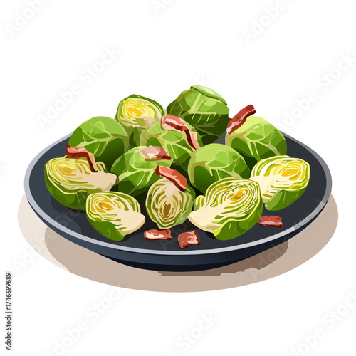 Brussels Sprouts with Bacon — Savory Holiday Side Dish Vector Illustration