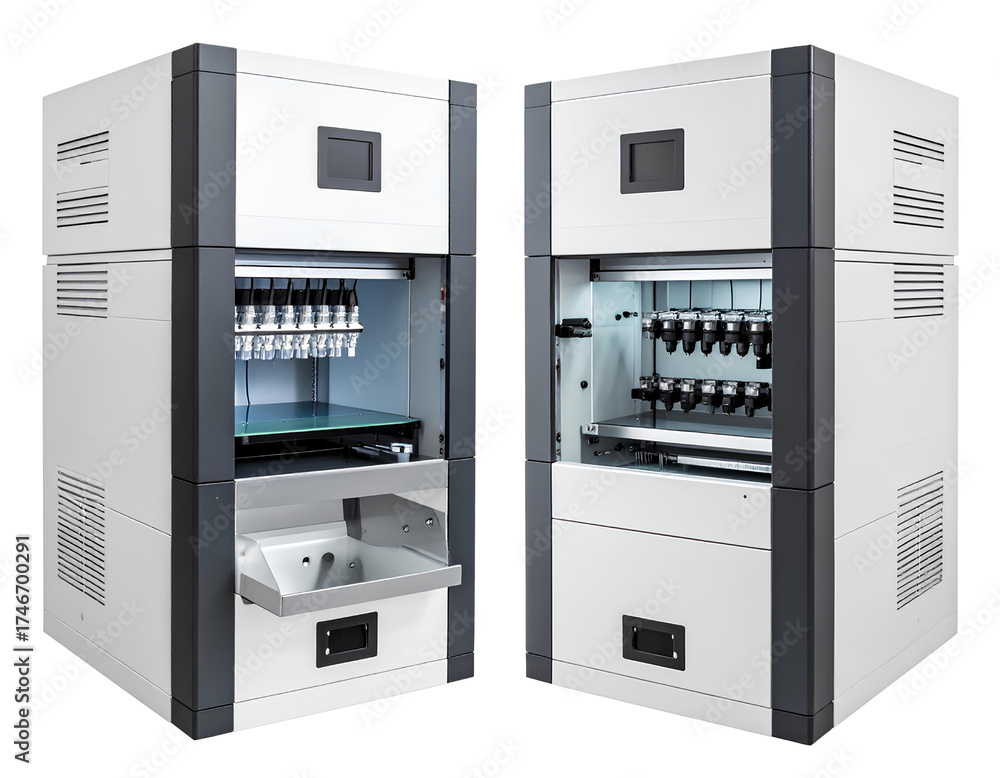 Fototapeta premium Genetic sequencing machine bundle with two variations isolated on a transparent background.