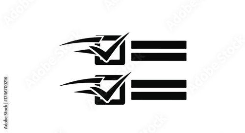 Two stylized checkmarks with motion lines, representing completion and success