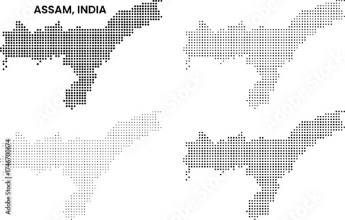 Dotted Map of Assam of India. Indian Assam Dot Pattern Vector Infographic Map Art Illustration