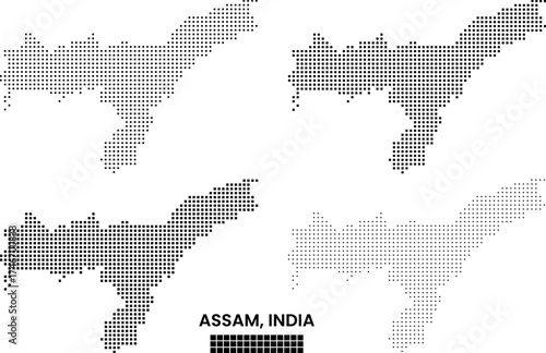 Square Shape Dotted Map of Assam of India. Indian Assam Square Shape Dot Pattern Vector Infographic Map Art Illustration with country boundery