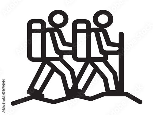 Hiking outdoor adventure icon illustration in elegant minimalist vector