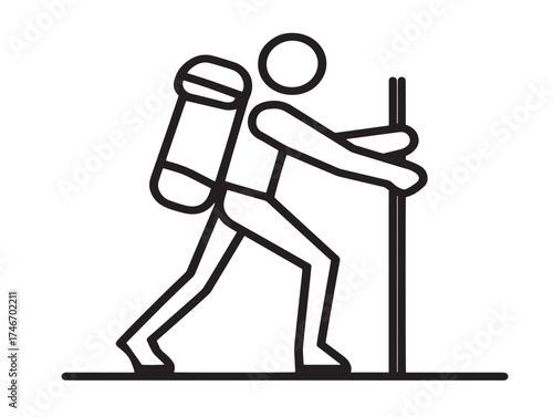 Elegant minimalist hiker illustration icon in stylish modern vector