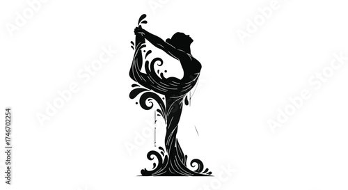 Graceful dancer silhouette embodying fluidity and strength with flowing artistic elements