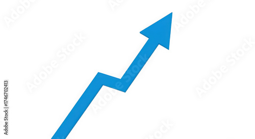 Bright blue jagged arrow pointing upwards on black background isolated on a transparent background