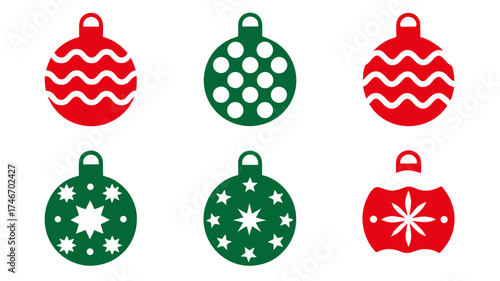 set of red and green christmas ball on tranparent background