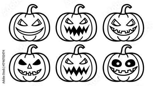Halloween pumpkin line art vector clip art set
