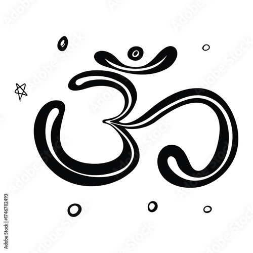 Hand drawn om sign and symbol on white background. buddhism and hinduism religions symbol. om hindi text. vector illustration