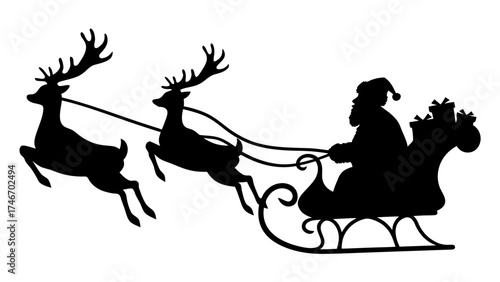 Santa with reindeer silhouette vector illustration