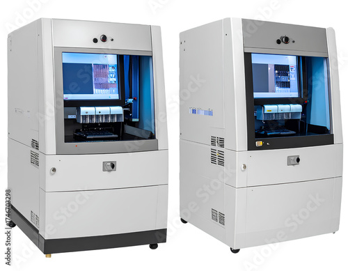 Genetic sequencing machine bundle with two variations isolated on a transparent background.