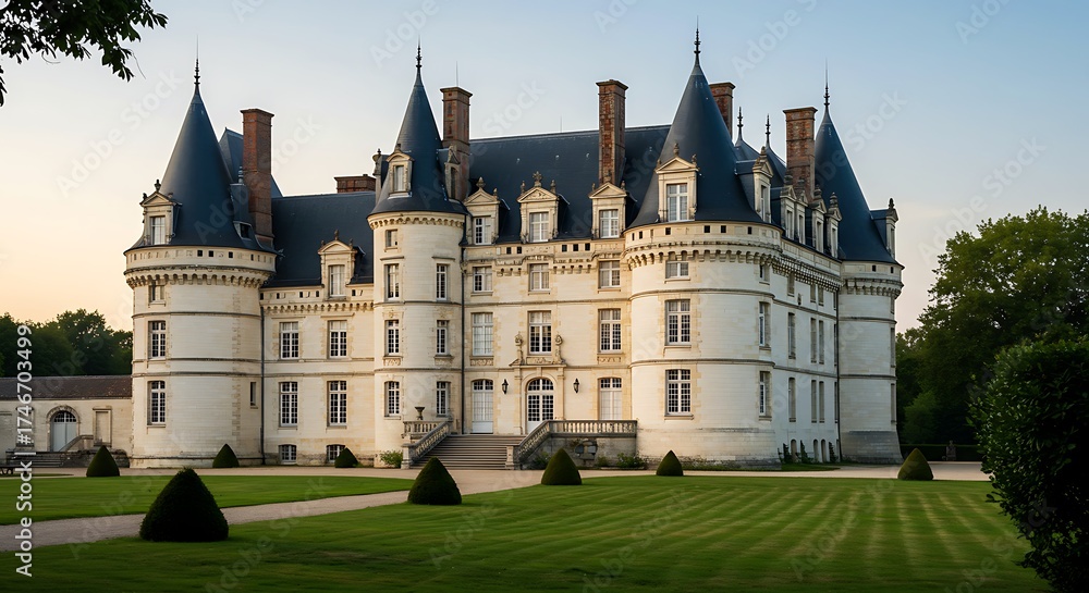 Fototapeta premium Elegant French Chateau A Glimpse into Loire Valley's Architectural Splendor