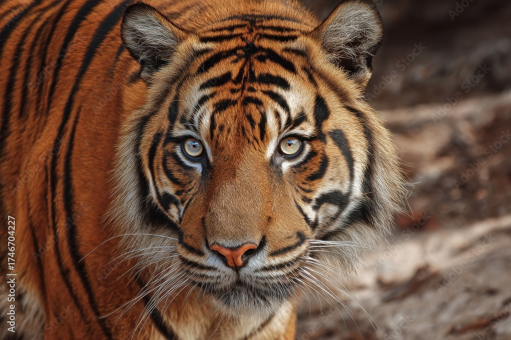 Naklejka premium Colorful Tiger Stripes. Vibrant Tiger Head Against a Grunge Background