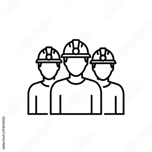 Three construction workers wearing hard hats standing together.