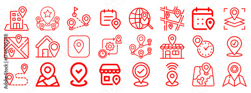 Red Location and Navigation Icons Set