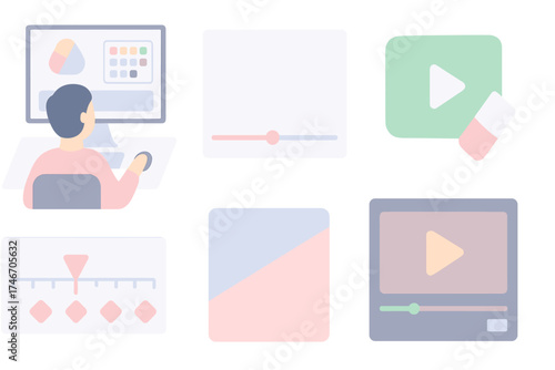 Isometric Video Editing Icons. Isometric vector illustration set Chroma Key in Post-Production: editor using color picker tool,