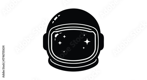 Astronaut helmet reflects starry cosmos, symbolizing exploration and the infinite universe.