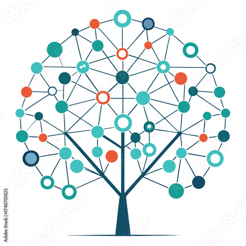 Abstract tree of interconnected nodes and lines representing network or data