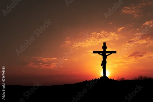 Wallpaper Mural Silhouette of Crucifix Against a Vibrant Sunset, Symbolizing Faith and Spirituality in the Celebration of Easter Torontodigital.ca