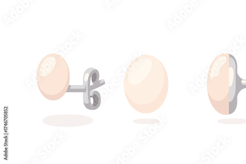 Pearl Earring Illustration. Isometric vector illustration set Earring on Model and Fit: pearl stud worn on ear model, side view