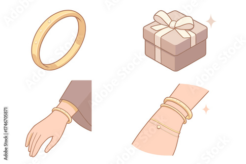 Luxury Bracelet Elegance. Isometric vector illustration set Luxury Gold Bracelet Styling: gold bangle with small diamonds, luxury