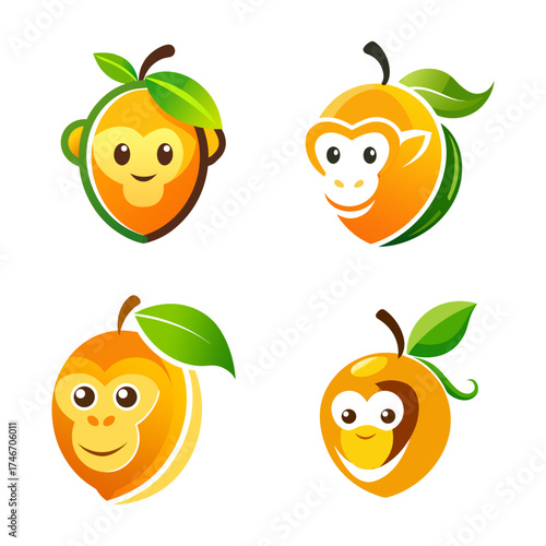 Playful Monkey Fruit Logos Collection