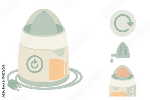 Electric Juicer Illustration. Isometric vector illustration set Electric Juicer Details: motorized citrus juicer with dome top,