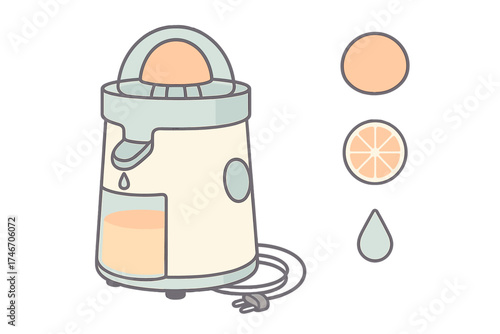Electric Juicer Illustration. Isometric vector illustration set Electric Juicer Details: motorized citrus juicer with dome top,