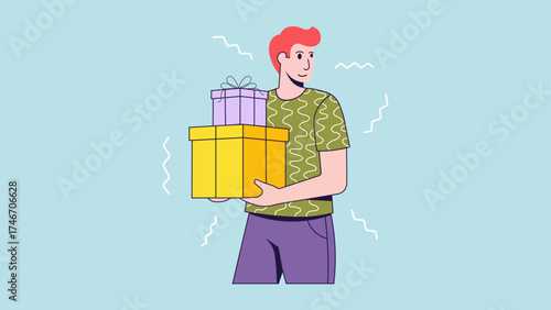 Illustration of man carrying boxes, delivery service, online shopping, vector illustration