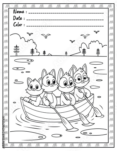 Fluffy Friends Coloring Page & Book for Adults and Kid. High resolution (300 DPI), Ready to print on standard 8.5x11-(A4) inch paper With (No Bleed), Black and White. Vector illustration