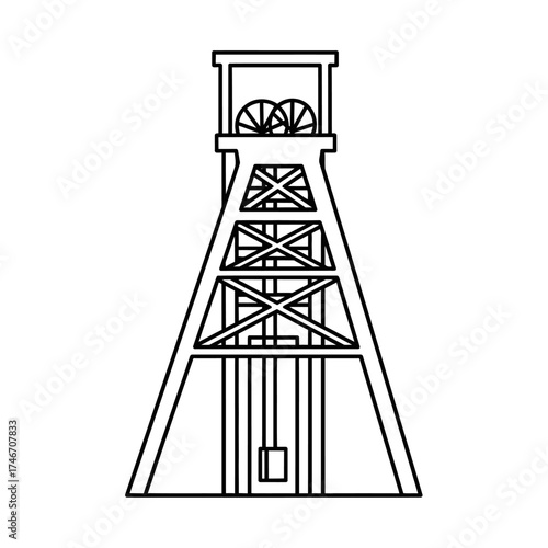 Coal Mine Headframe Outline Icon for Mining Industry.