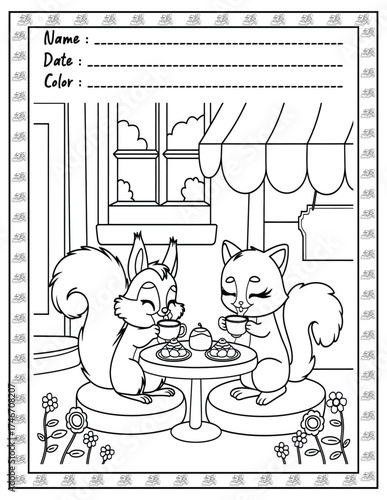 Fluffy Friends Coloring Page & Book for Adults and Kid. High resolution (300 DPI), Ready to print on standard 8.5x11-(A4) inch paper With (No Bleed), Black and White. Vector illustration