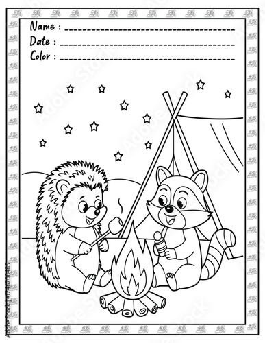 Fluffy Friends Coloring Page & Book for Adults and Kid. High resolution (300 DPI), Ready to print on standard 8.5x11-(A4) inch paper With (No Bleed), Black and White. Vector illustration