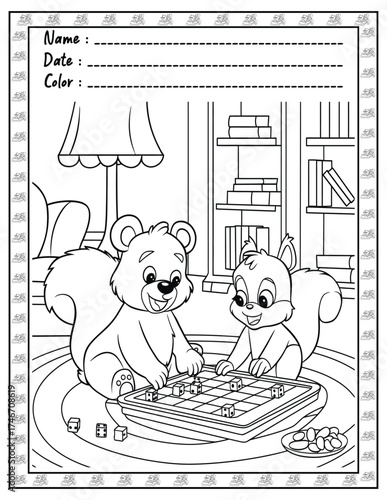 Fluffy Friends Coloring Page & Book for Adults and Kid. High resolution (300 DPI), Ready to print on standard 8.5x11-(A4) inch paper With (No Bleed), Black and White. Vector illustration