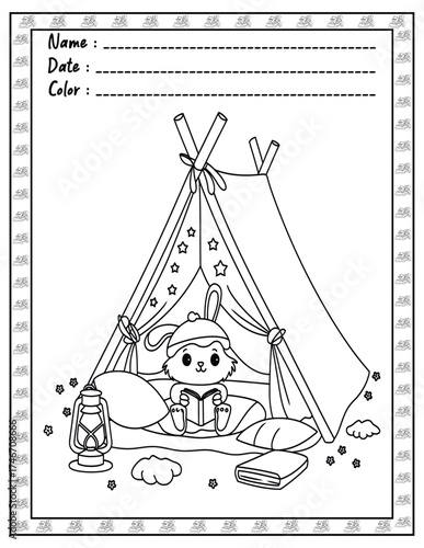 Fluffy Friends Coloring Page & Book for Adults and Kid. High resolution (300 DPI), Ready to print on standard 8.5x11-(A4) inch paper With (No Bleed), Black and White. Vector illustration