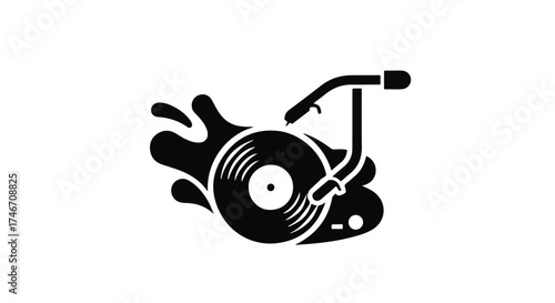 Dynamic DJ turntable illustration with splashing sound waves, symbolizing energetic music creation.