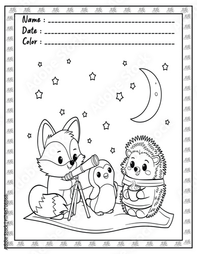 Fluffy Friends Coloring Page & Book for Adults and Kid. High resolution (300 DPI), Ready to print on standard 8.5x11-(A4) inch paper With (No Bleed), Black and White. Vector illustration