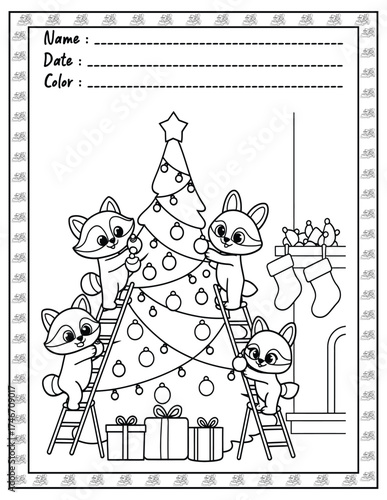 Fluffy Friends Coloring Page & Book for Adults and Kid. High resolution (300 DPI), Ready to print on standard 8.5x11-(A4) inch paper With (No Bleed), Black and White. Vector illustration