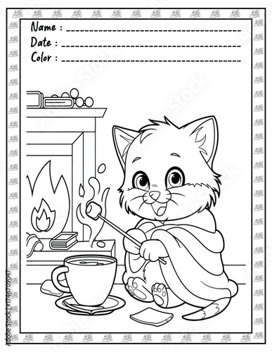 Fluffy Friends Coloring Page & Book for Adults and Kid. High resolution (300 DPI), Ready to print on standard 8.5x11-(A4) inch paper With (No Bleed), Black and White. Vector illustration