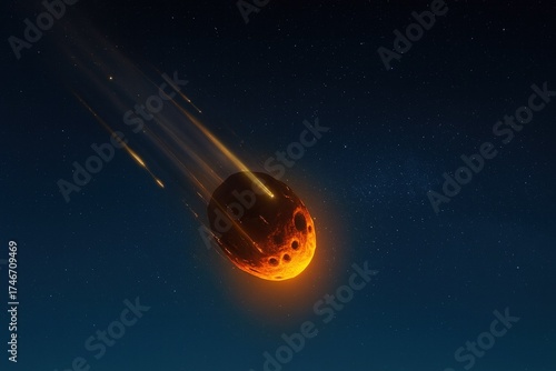 A meteorite enters the Earth's atmosphere, generating friction with the air. It heats up intensely, ignites, and leaves a brilliant trail of light in the starry night sky, a striking astronomical phen