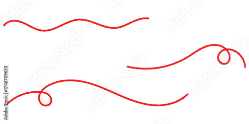 Red isolated vector thread icons on white background. Three different shapes thread on white page. Modern isolated curved thread on red colour. 