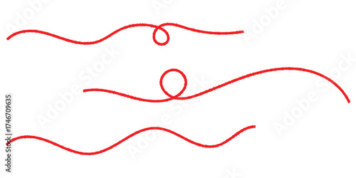 Red isolated vector thread icons on white background. Three different shapes thread on white page. Modern isolated curved thread on red colour. 