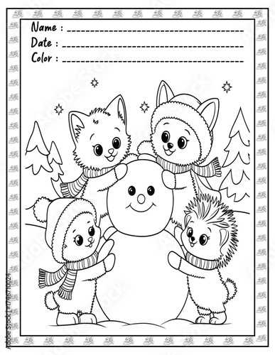 Fluffy Friends Coloring Page & Book for Adults and Kid. High resolution (300 DPI), Ready to print on standard 8.5x11-(A4) inch paper With (No Bleed), Black and White. Vector illustration