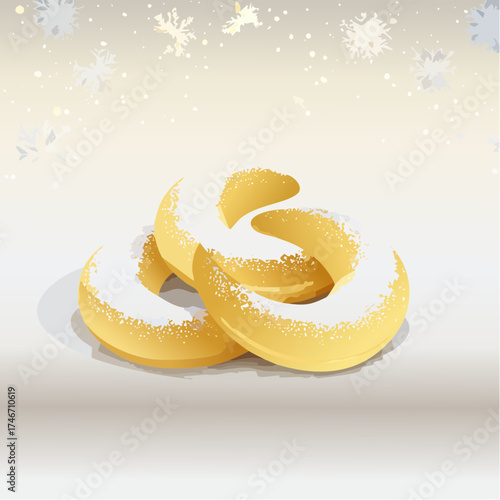 Vanillekipferl mit Schneeflocken-Hintergrund