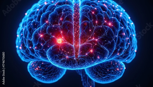 Vibrant brain scan showcasing intricate neural networks and activity, perfect for neuroscience research, health, and technology visuals about the human mind